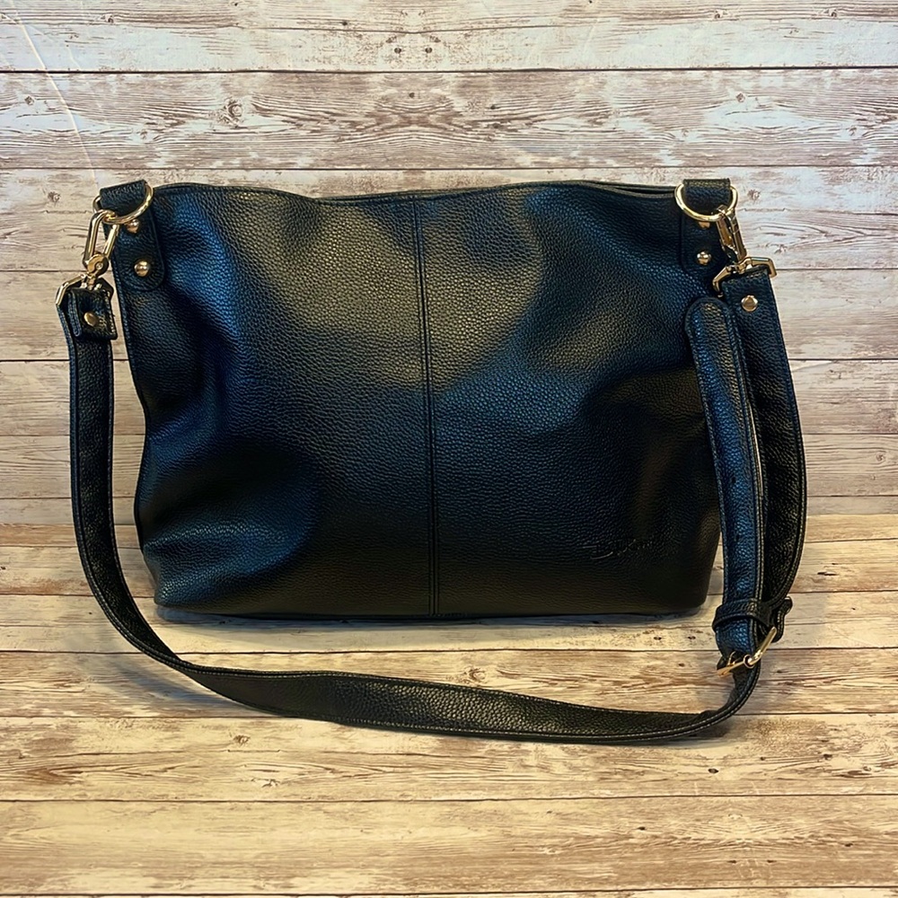 BT Russo Black Pebbled Leather Shoulder Bag Purse with detachable handles
